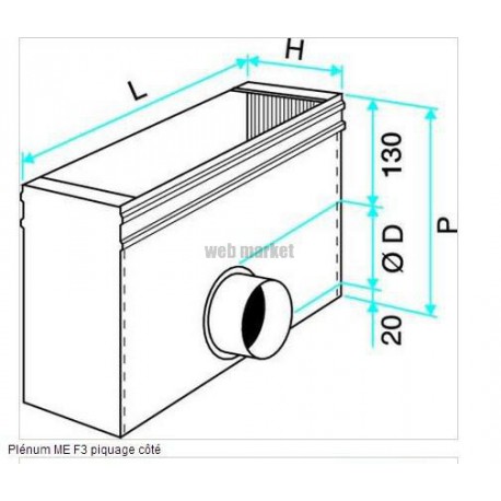 ALDES Plénum en acier pour grille avec piquage sur le côté ME F3 200x100 D125