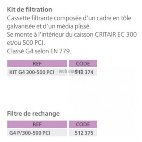 G4 p/300-500 pci - filtre de rechange g4 pour critair ec 300-500pci