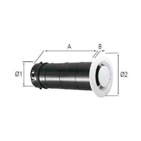 Gb 125 n - bouche fixe d'extraction cuisine avec manchon long diamètre 125