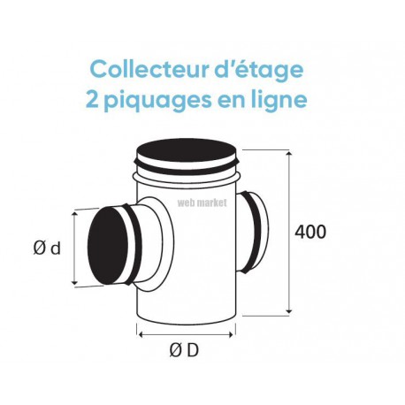 Collecteur d'étage 3 piquages - CET - Diamètre 250 / 125 mm - Avec joint