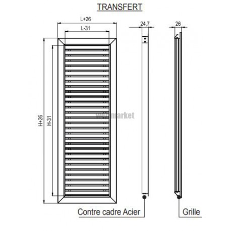 ALDES Grille Gridlined transfert L200 x H410 RAL9016