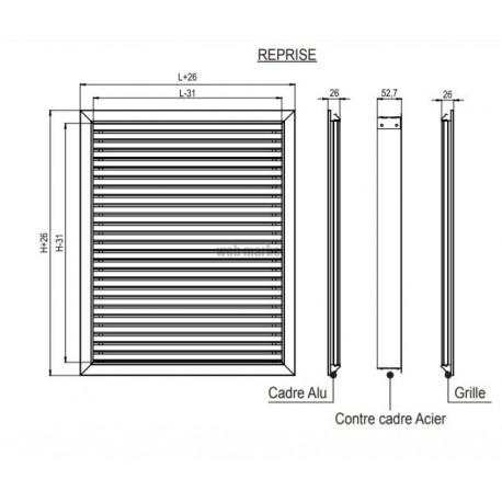 ALDES Grille Gridlined reprise L440 x H550 RAL9016