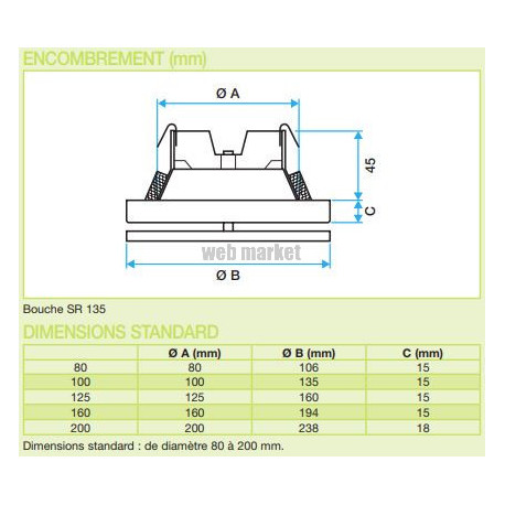 ALDES Bouche à noyau accoustique acier blanc SR 135 D160 RAL9003